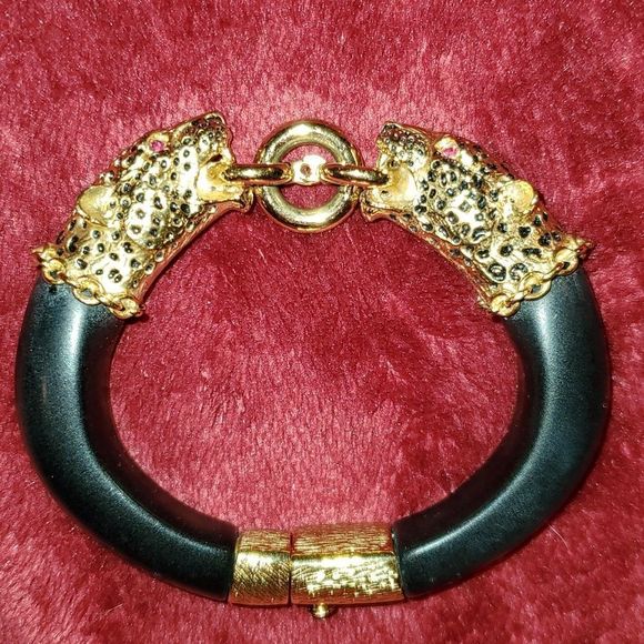Franklin Mint Bracelet 4 Genuine Rubies & 22 KT Gold Plated over Ebony - Picture 2 of 7